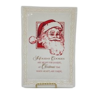 Grasslands Road Christmas Santa Cookie Platter Tray 10.75" Embossed Holly